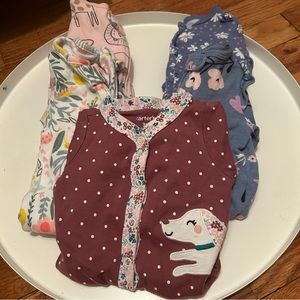 Carters 3M + One 6M Full Length With Footie Bodysuit Zip & Snap Multipack of 5